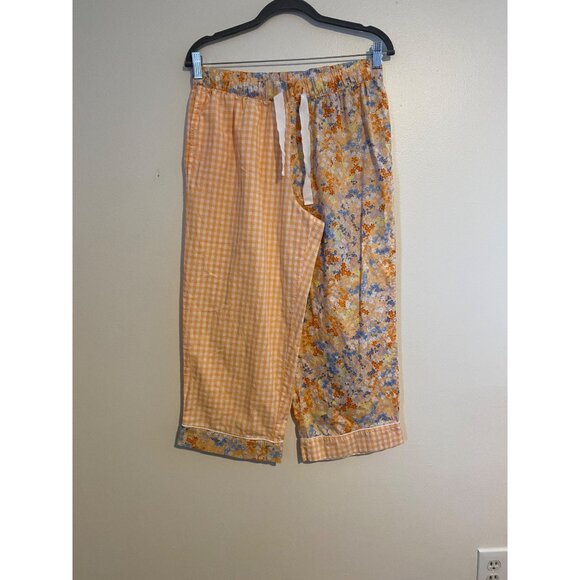 Joyspun Pajama Set M Floral & Checkered Short Sleeve Top & Capris Loungewear - Picture 10 of 14